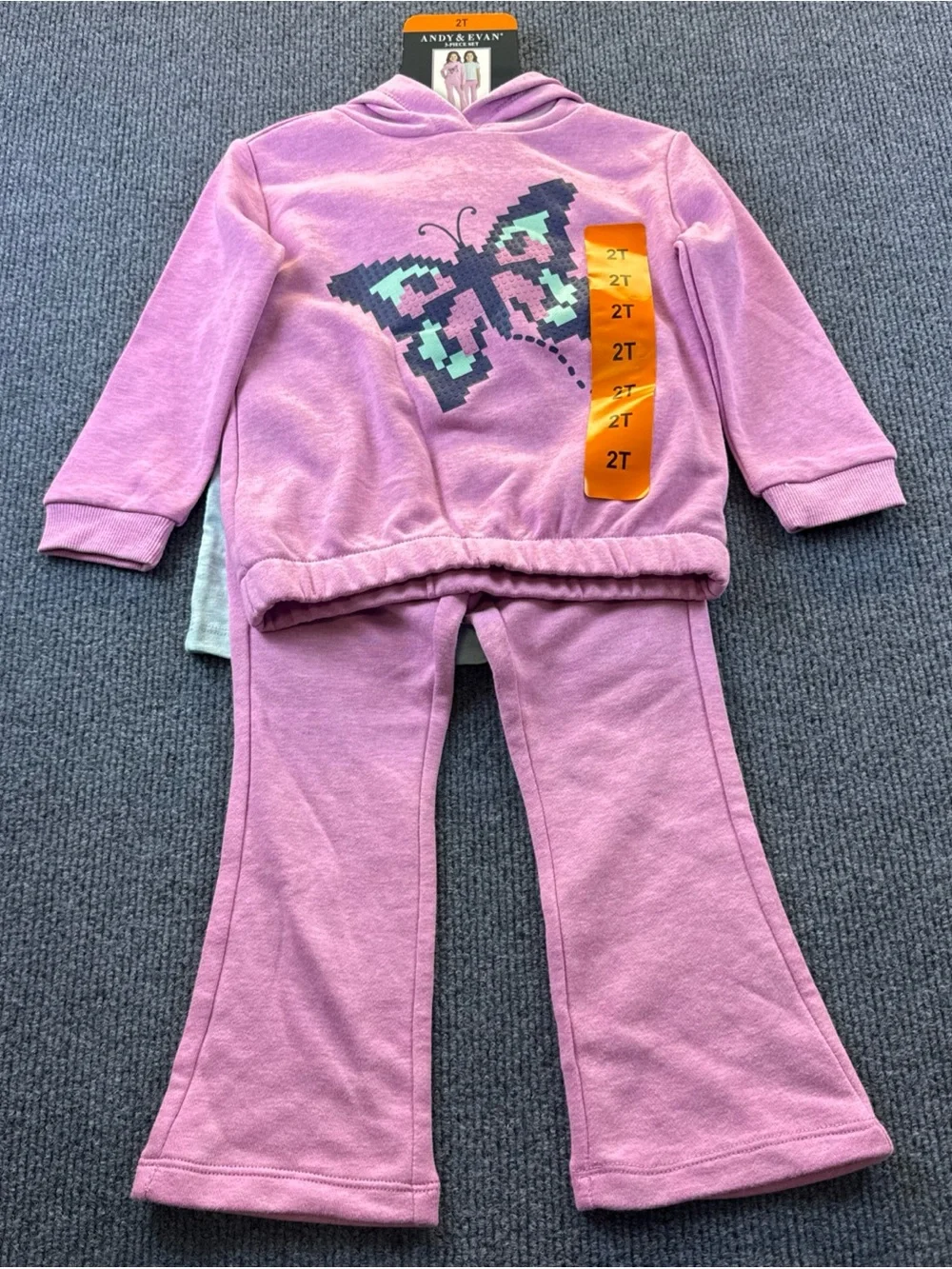 Andy & Evan Pink Hoodie and Pants Pajama Set with Blue Butterfly Accent
